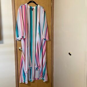 TORRID Long Open Kimono/ Shawl/Cover Up Multicolor Stripes size 1-2